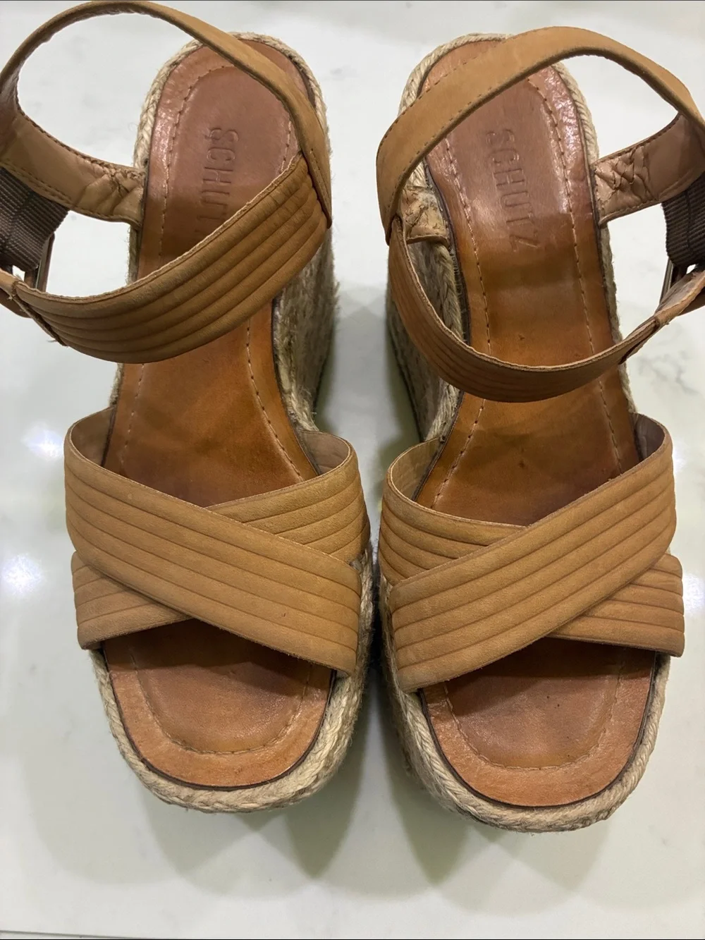 SCHUTZ Tan Espadrille Platform Wedge Sandals 6